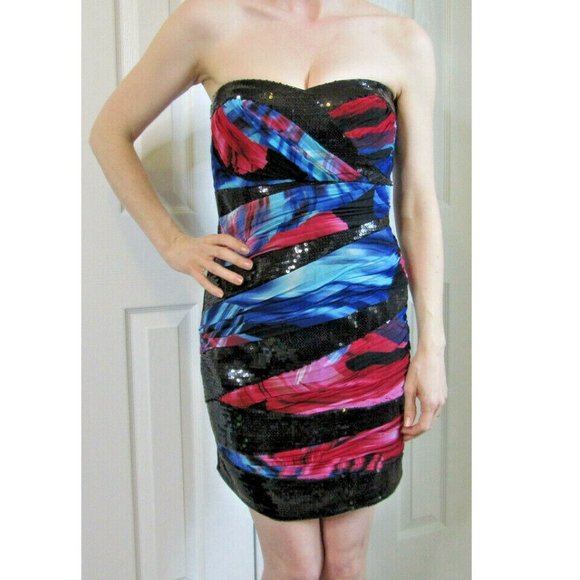 Mini Dress Size 6 Black Sequins Multicolor Lipsy London Sparkling Bodycon Sexy - Picture 1 of 13